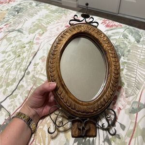 Vintage Wooden Oval Mirror Frame with Wrought-Iron Accents